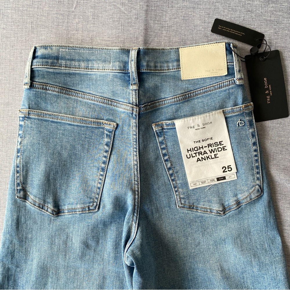 Rag & Bone | Sofie Raw Cut Hem High Waist Wide Leg Ankle Stretch Denim Jeans - Picture 6 of 14